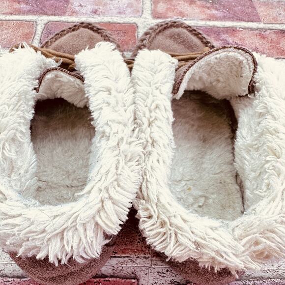 Moccassin Slippers Women Size 7‎ Suede w/ Sherpa Lined Booties Tan Ankle Booties - Picture 6 of 13